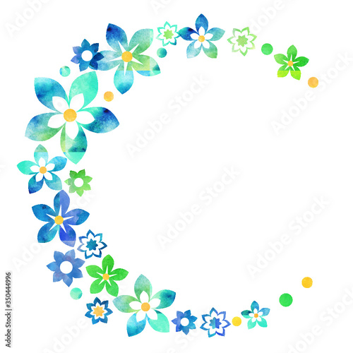 水彩の花_ブルー丸い飾り