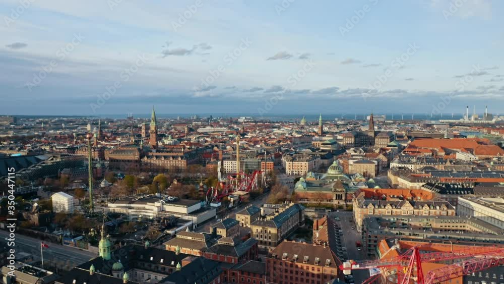 Aerial Drone Shot of the Capital City Copenhagen Denmark. Daytime