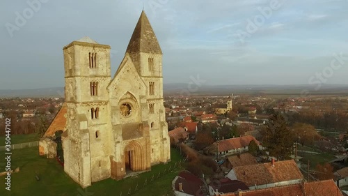 4K Aerial shot. Beautiful panorama view of Premontre monastery church of Zsambek, Hungary Europe photo