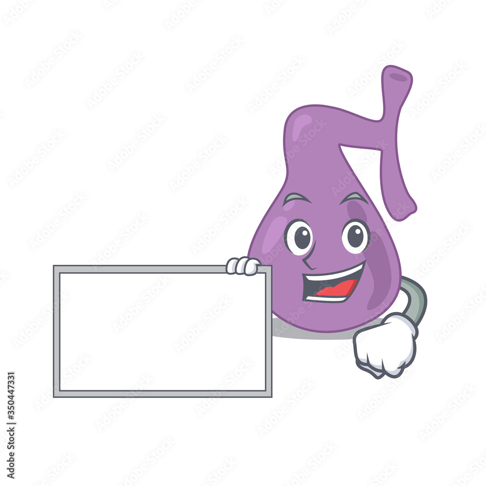 Cartoon character design of gall bladder holding a board