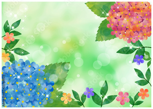 アジサイ_水彩ブルー背景