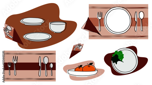 Dish and bolw set with placemat, plain table ware for restaurent photo