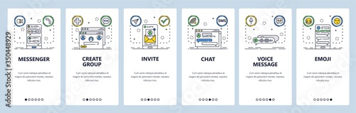 Chat website and mobile app onboarding screens vector template