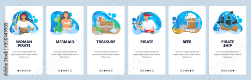 Pirates website and mobile app onboarding screens vector template