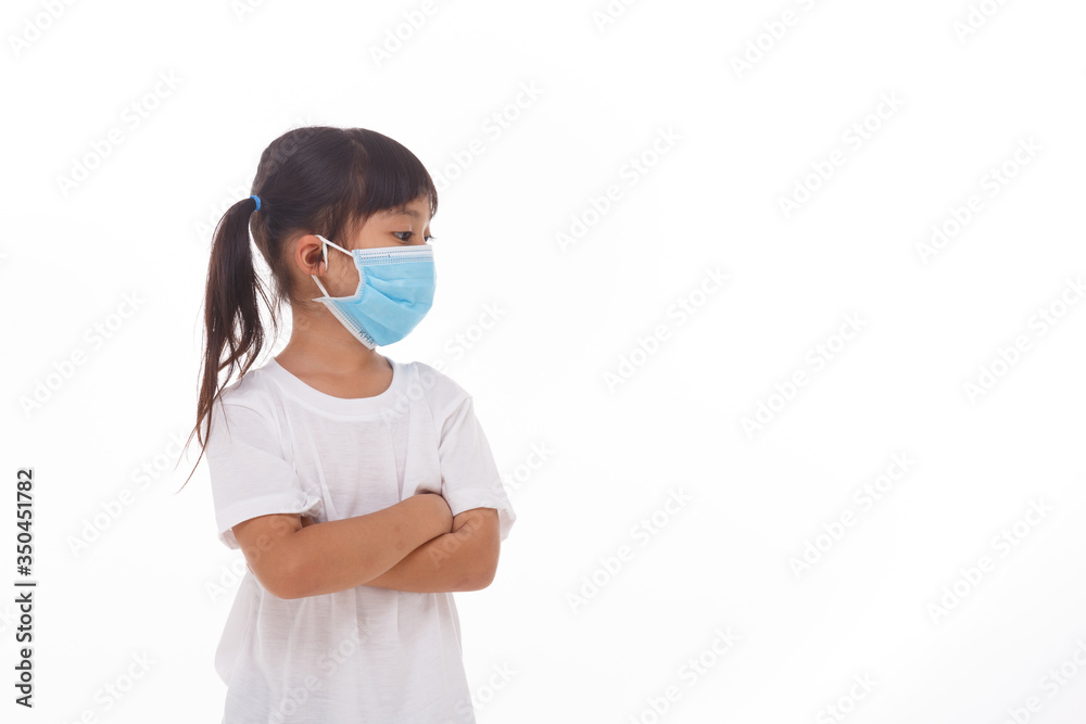Asian little child girl wearing respirator mask to protect coronavirus outbreak Asian little child girl wearing respirator mask to protect coronavirus outbreak
