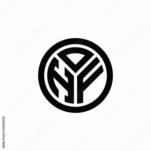 HF monogram logo with circle outline design template