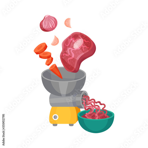 Meat and Vegetables Mincing for Lasagne Preparation Vector Illustration