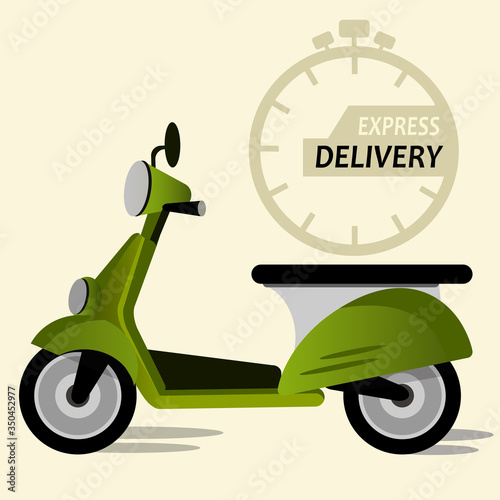 Concept for delivery service. Delivery scooter with the package. Transportation of goods. Online order tracking.