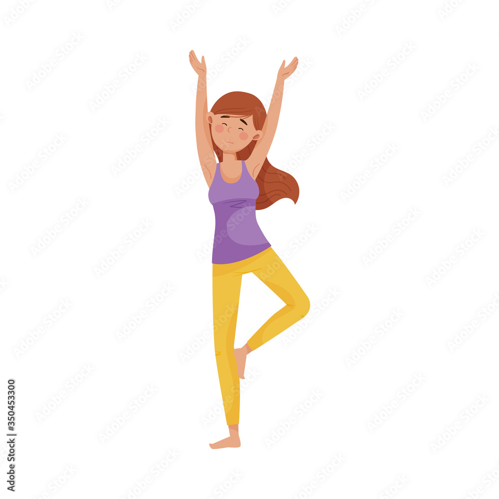 Young Woman Standing in Yoga Pose to Reduce Stress Vector Illustration Young Woman Standing in Yoga Pose to Reduce Stress Vector Illustration