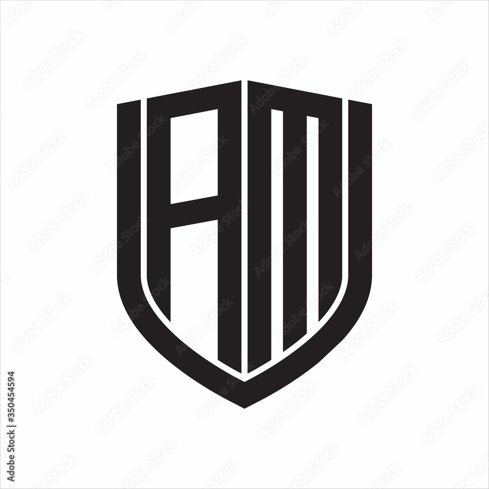 AM Logo monogram with emblem shield design isolated on white background AM Logo monogram with emblem shield design isolated on white background