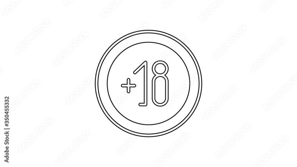 Black line Alcohol 18 plus icon isolated on white background. Prohibiting alcohol beverages. 4K Video motion graphic animation Black line Alcohol 18 plus icon isolated on white background. Prohibiting alcohol beverages. 4K Video motion graphic animation