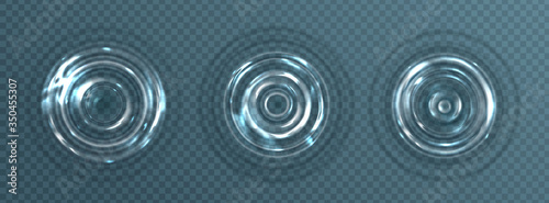 Water ripple with circle waves isolated on transparent background. Vector realistic concentric rings on liquid surface from falling drop. Ripple effect on clear aqua top view photo