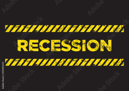 Recession distress sign. Broken yellow font text. Concept of economy recession or business crisis.