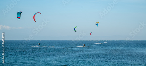 active water sports, kitesurf at sea in the lagoon
