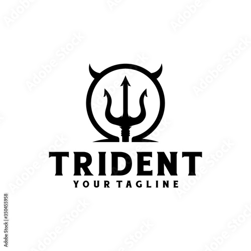 Circular trident spear of poseidon retro hipster logo design