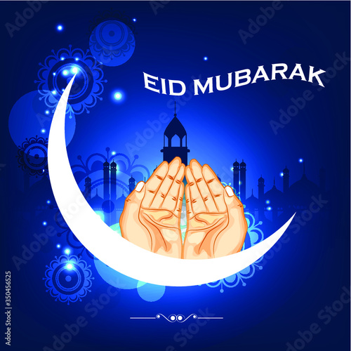 eid mubarak greeting bakcground card vector whit mosque called EID AL FITR or EID AL ADHA.