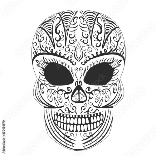 Ornate skull style zentangl, doodle print vector illustration