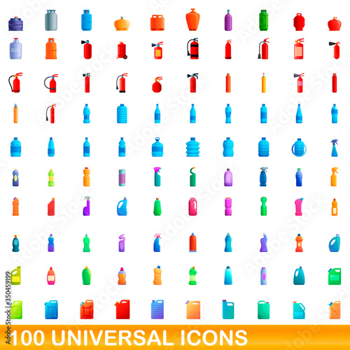 100 universal icons set. Cartoon illustration of 100 universal icons vector set isolated on white background