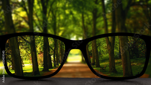 Brille mit scharfen Sichtfeld in der Natur 