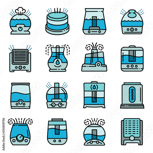 Humidifier icons set. Outline set of humidifier vector icons for web design isolated on white background