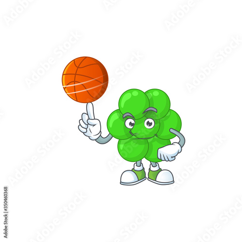 An sporty staphylococcus aureus mascot design style playing basketball on league
