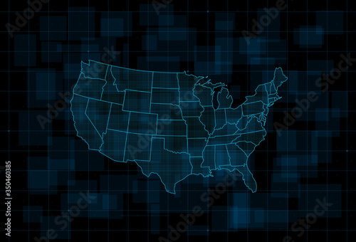 Obraz na płótnie HUD map of the USA. Futuristic digital dark blue background. Vector w salonie