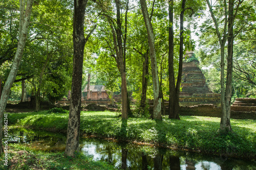 Old city of worship place landmarks  history park of Si-Satchanalai  Sukhothai province  Thailand.