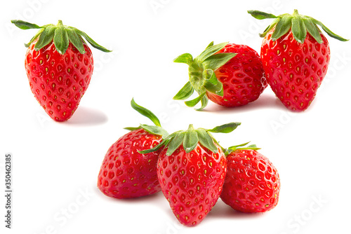 Fresh ripe strawberries isolated over white background - colorful bright strawberries concept 