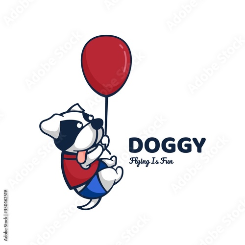 Vector Logo Illustration Doggy Cute Cartoon Style.