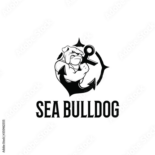 bulldog and anchor icon logo vector illustration