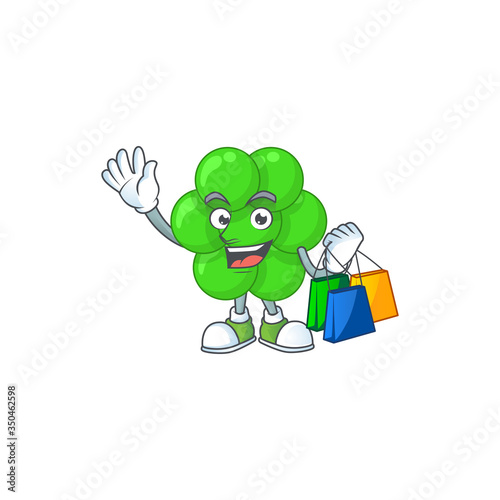 Happy rich staphylococcus aureus Caricature picture with shopping bags