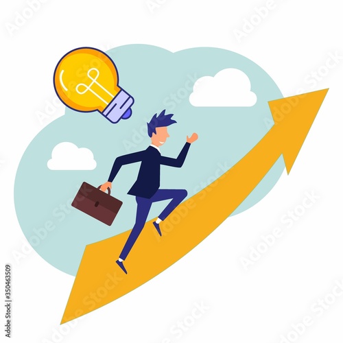 Vector illustration of entrepreneur character thinking of an idea. setting up a start-up business project. The emergence of a career towards success, flat color icons, business analysis.