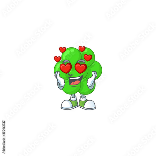 An adorable staphylococcus aureus cartoon mascot style with a falling in love face