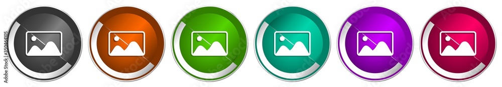 Photography icon set, image, photo, picture silver metallic chrome border vector web buttons in 6 colors options for webdesign Photography icon set, image, photo, picture silver metallic chrome border vector web buttons in 6 colors options for webdesign