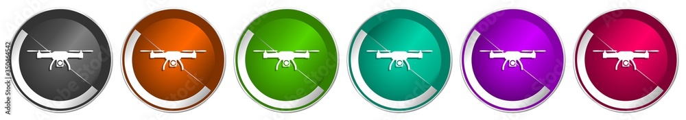 Drone icon set, copter, aerial camera silver metallic chrome border vector web buttons in 6 colors options for webdesign Drone icon set, copter, aerial camera silver metallic chrome border vector web buttons in 6 colors options for webdesign