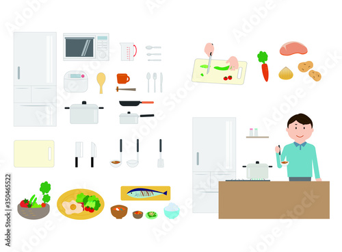 kitchen, man, set, cooking, life work