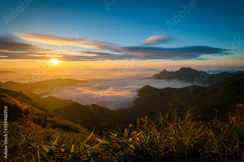 Phu Chi Fa mountain landscape with sunrise, Thailand