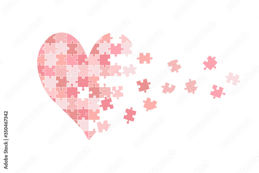 Heart shape with Jigsaw puzzle pieces background.