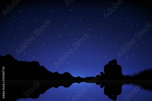 Romantic Silhouette Couple in night sky background. Gradient starry night background Suitable for greeting card, poster and banner