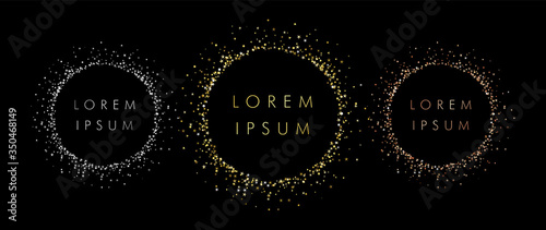 Bilde på lerret Set of sparkling rings with dust glitter, black background