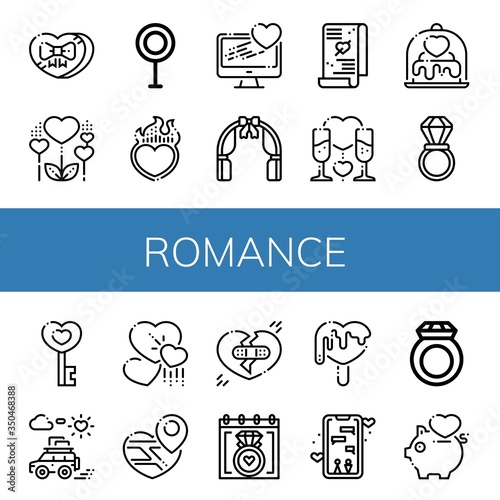 romance simple icons set