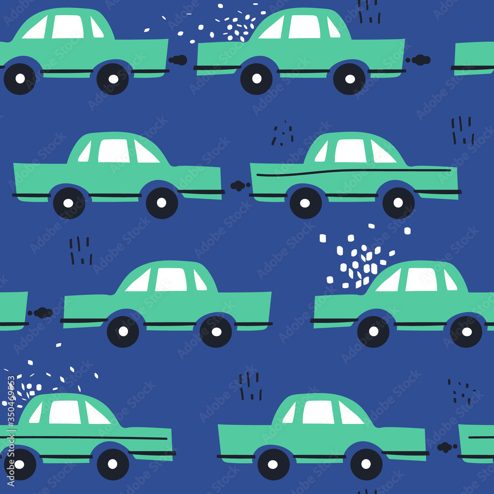 Seamless pattern with cars, hand drawn overlapping backdrop. Colorful background vector. Illustration with automobiles. Decorative wallpaper, good for printing Seamless pattern with cars, hand drawn overlapping backdrop. Colorful background vector. Illustration with automobiles. Decorative wallpaper, good for printing