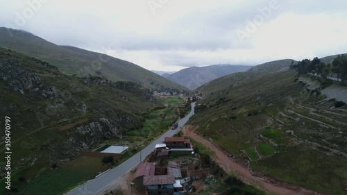 Road that crosses a beautiful  valley in the middle of the andes mountain in Peru called EL VALLE DEL MANTARO photo