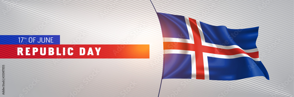 Fototapeta premium Iceland happy republic day greeting card, banner vector illustration