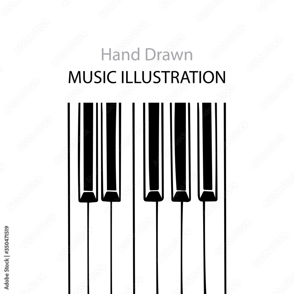 Piano keys sketch drawing. Piano keyboard hand drawn vector illustration. Piano keyboard logo