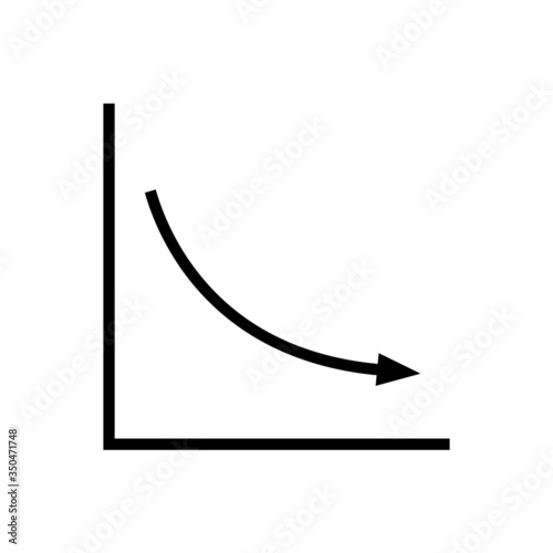 Decline trend icon. Presentation chart with downward curve with decreasing values. Vector Illustration