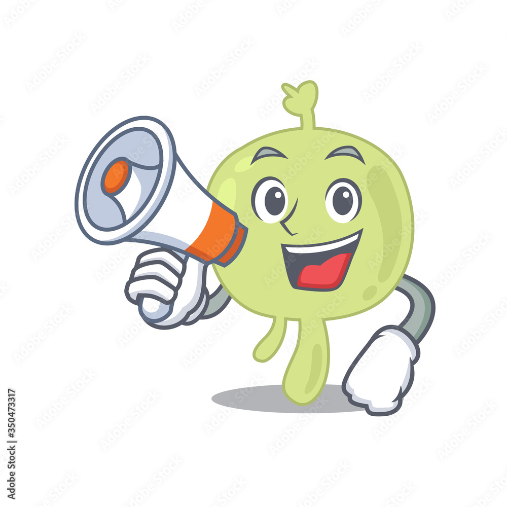 Obraz premium Mascot design of lymph node announcing new products on a megaphone