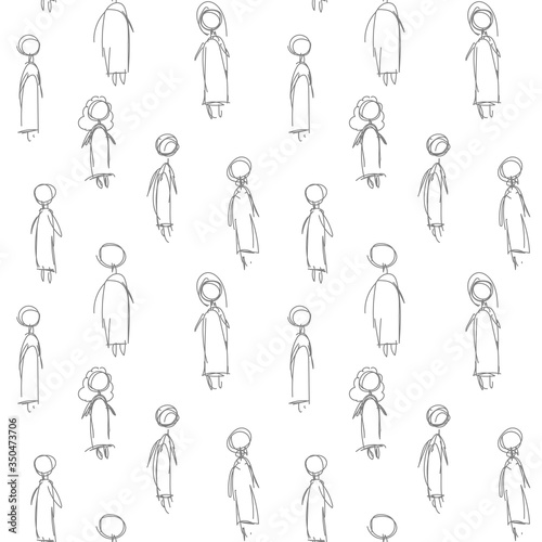 cute simple girls sketch silhouettes. grey lines on white. beautiful
