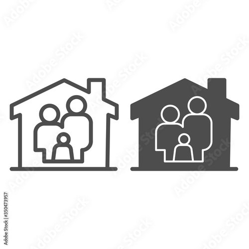 Family in house line and solid icon, family at home concept, parents and child sign on white background, safe family with children in residence icon outline style for mobile and web. Vector graphics.