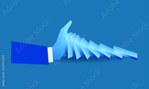 businessman tried to stop domino effect mean an officer try to withstand from pressure concept flat illustration Business about hard work and pressure for presentation